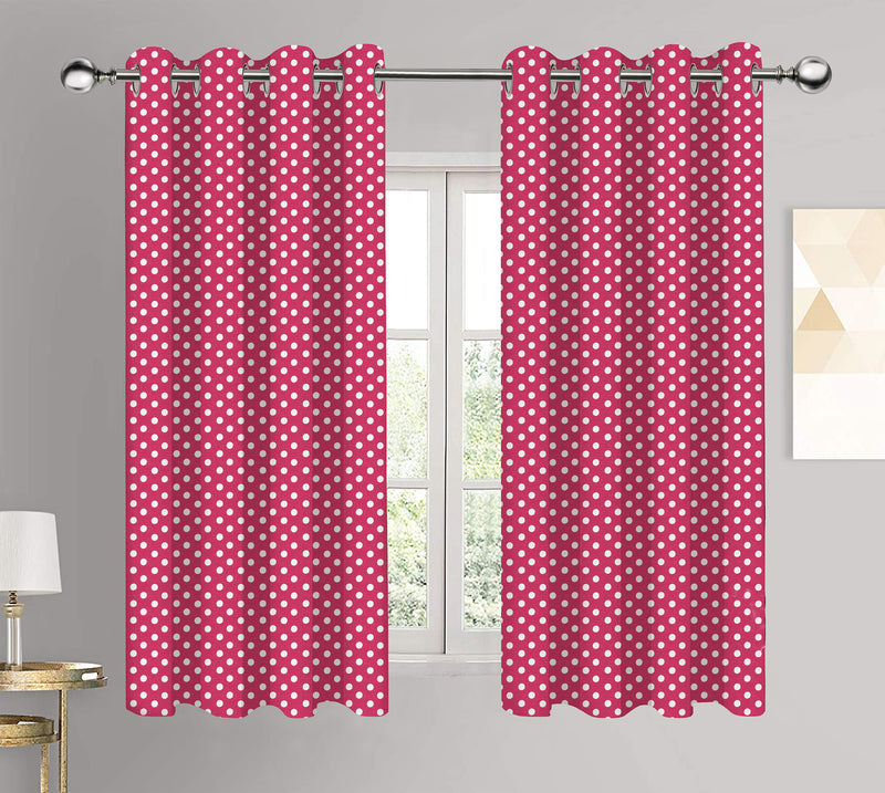 Cotton Pink Polka Dot 9ft Long Door Curtains Pack Of 2