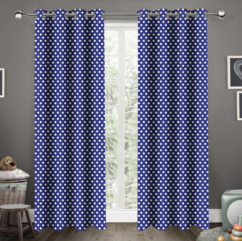 Cotton Blue Polka Dot 5ft Window Curtains Pack Of 2