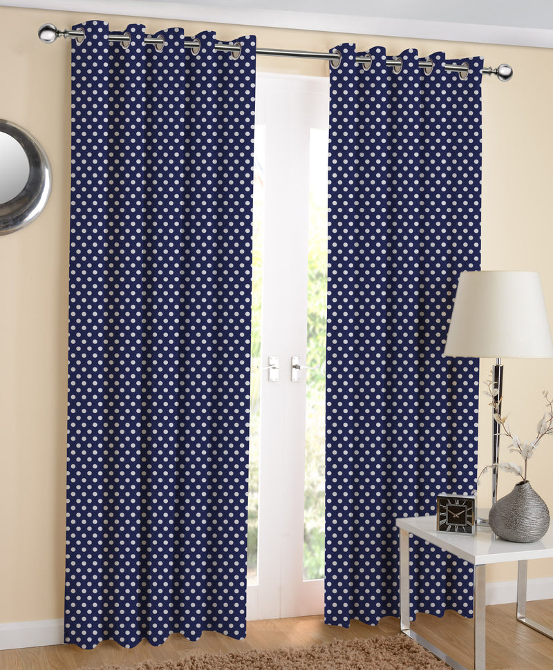 Cotton Blue Polka Dot 5ft Window Curtains Pack Of 2
