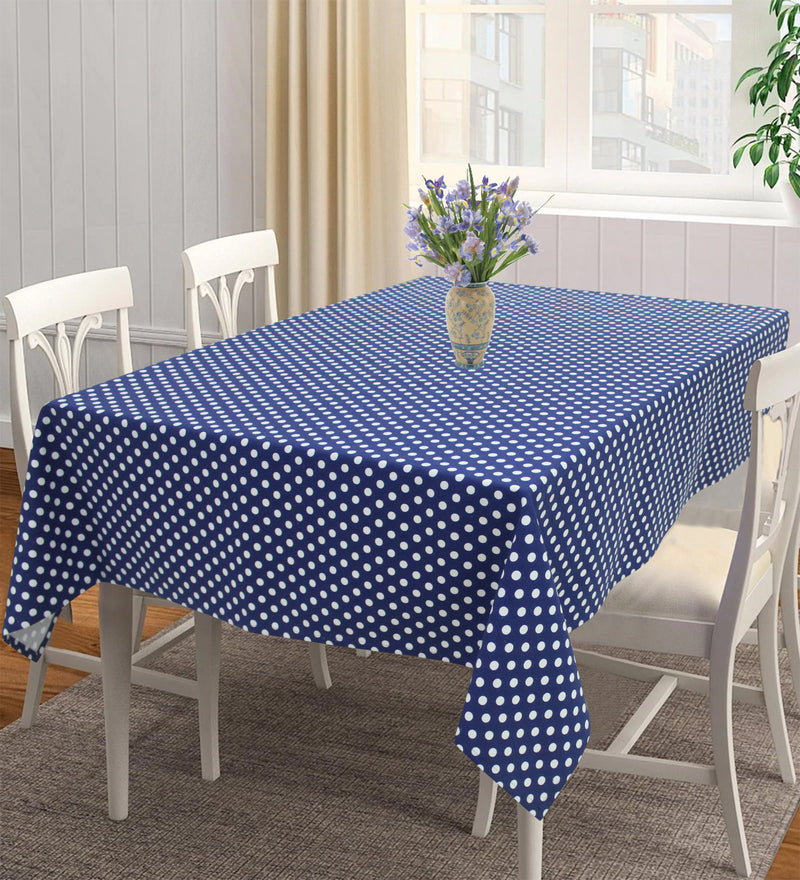 Cotton Blue Polka Dot  Table Cloths Pack Of 1 - (2 to 8 Seaters)