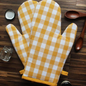 Cotton Gingham Check Yellow Oven Gloves Pack Of 2 freeshipping - Airwill