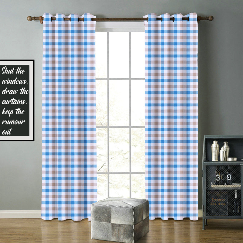 Cotton Lanfranki Blue Check 5ft Window Curtains Pack Of 2