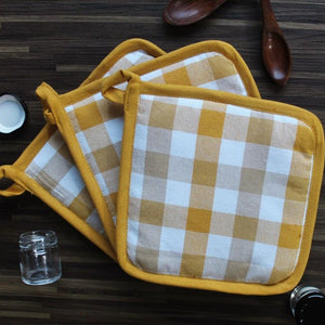 Cotton Lanfranki Yellow Check Pot Holders Pack Of 3 freeshipping - Airwill