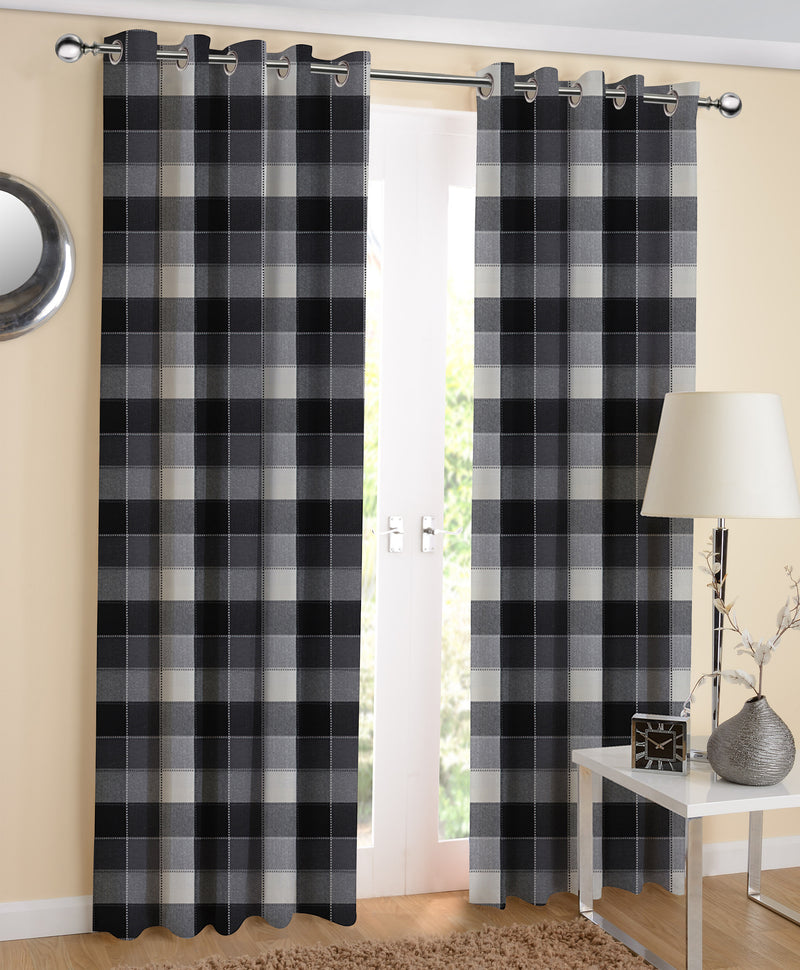 Cotton Dobby Black 7ft Door Curtains Pack Of 2