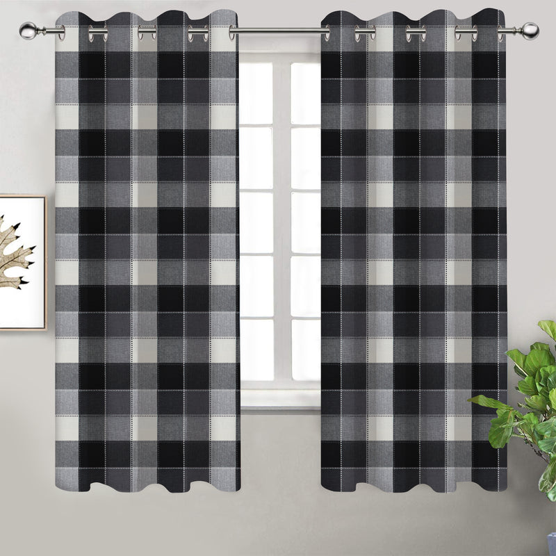 Cotton Dobby Black 9ft Long Door Curtains Pack Of 2