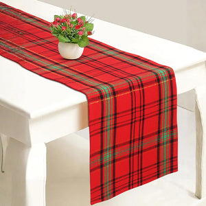 Cotton Christmas Check Red Table Runner
