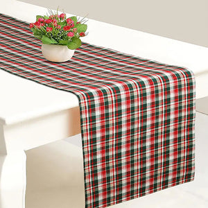 Cotton Xmas Green & Red Check Table Runner