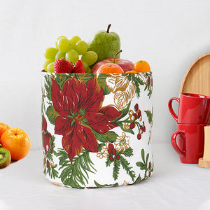 Cotton Xmas Maroon Flower Checked Fruit Basket