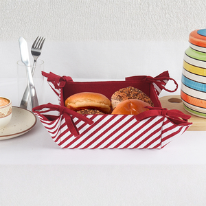 Cotton Xmas Candy Stripe Maroon Bread Basket Pack of 1