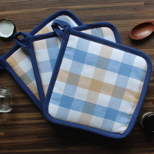 Cotton Lanfranki Blue Check Pot Holders Pack Of 3 freeshipping - Airwill
