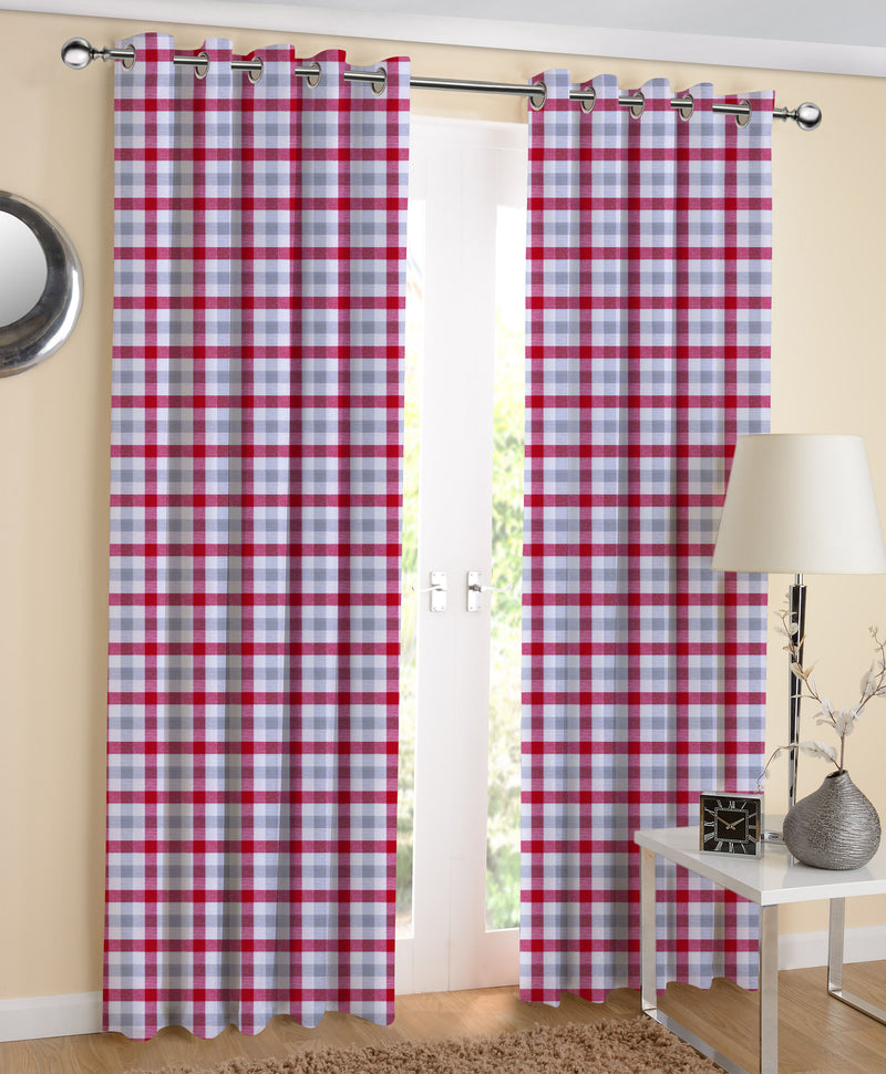Cotton Lanfranki Red Check 7ft Door Curtains Pack Of 2