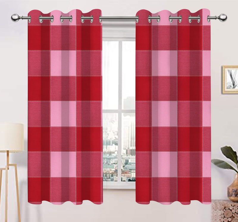 Cotton 4 way Dobby Red 9ft Long Door Curtains Pack Of 2