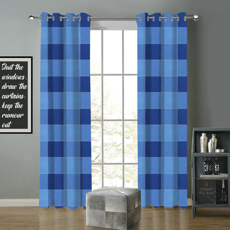 Cotton 4 Way Dobby Blue 9ft Long Door Curtains Pack Of 2