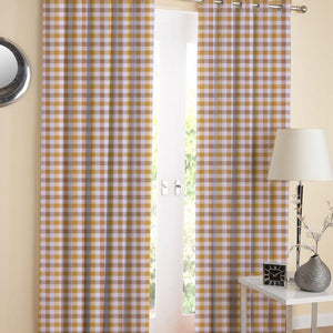 Cotton Lanfranki Yellow Check 7ft Door curtains Pack Of 2 freeshipping - Airwill