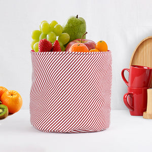 Cotton Xmas Candy Stripe Red Check Fruit Basket