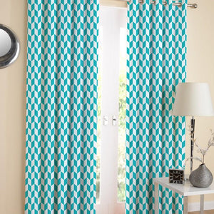 Cotton Classic Diamond Sea Blue 7ft Door Curtains Pack Of 2 freeshipping - Airwill