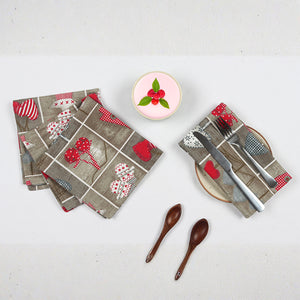 Cotton Xmas Heart Red Table Napkins Pack of 4