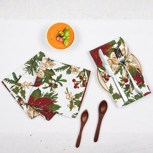 Cotton Maroon Flower Checked Table Napkins Pack of 4