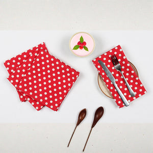 Cotton Red Polka Dot Table Napkins Pack of 4