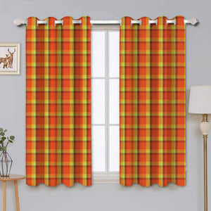 Cotton Iran Check Orange 5ft Window Curtains Pack Of 2 freeshipping - Airwill