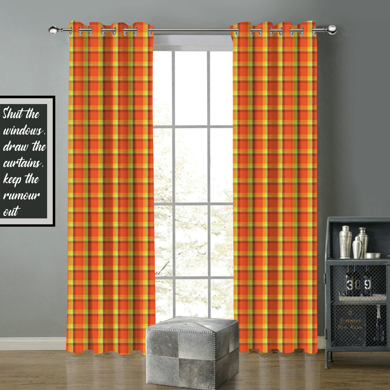 Cotton Iran Check Orange 5ft Window Curtains Pack Of 2