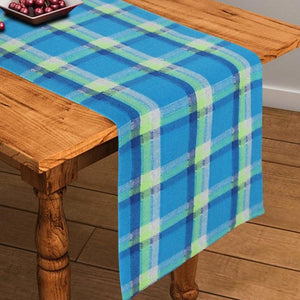 Cotton Iran Check Blue 152cm Length Table Runner Pack Of 1 freeshipping - Airwill