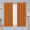 Cotton Iran Check Orange Long 9ft Door Curtains Pack Of 2