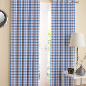 Cotton Lanfranki Blue Check 7ft Door Curtains Pack Of 2 freeshipping - Airwill