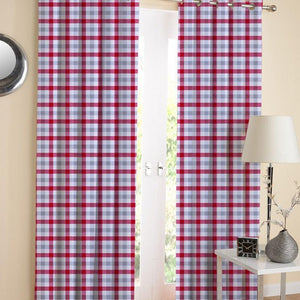 Cotton Lanfranki Red Check 7ft Door Curtains Pack Of 2 freeshipping - Airwill