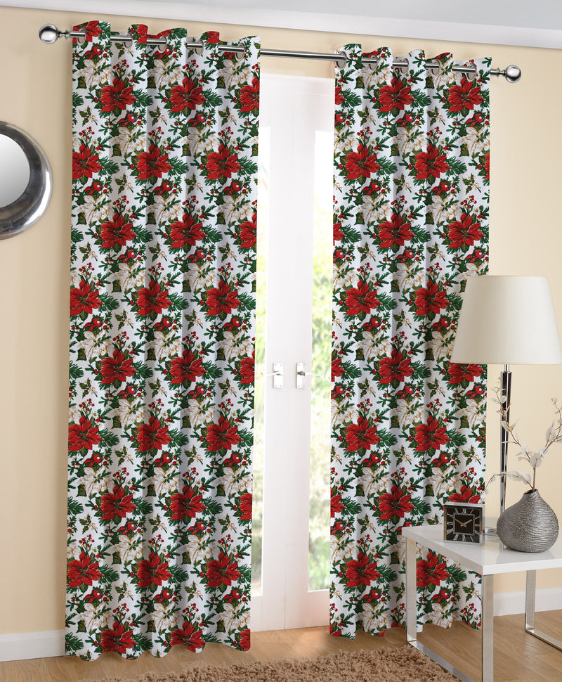 Cotton Maroon Flower 5ft Window Curtains Pack Of 2