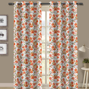 Cotton Orange Floral 7ft Door Curtains Pack Of 2 freeshipping - Airwill