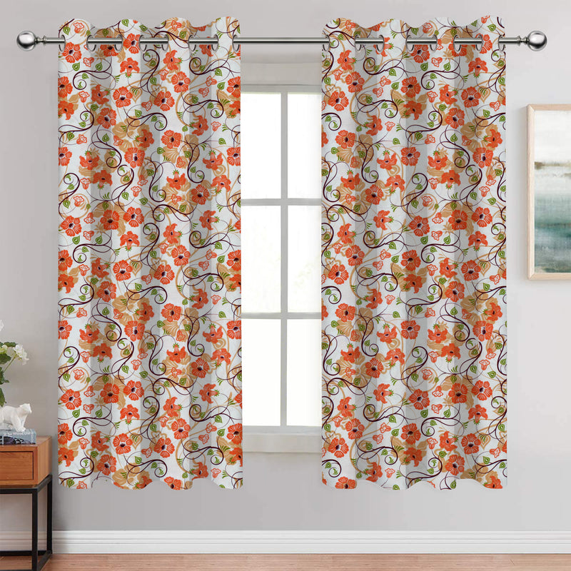 Cotton Orange Floral 7ft Door Curtains Pack Of 2