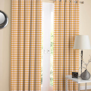 Cotton Gingham Check Yellow 7ft Door Curtains Pack Of 2 freeshipping - Airwill