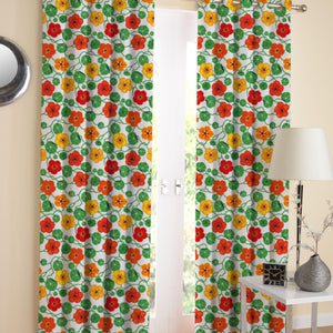 Cotton Green & Orange Floral Long 9ft Door Curtains Pack Of 2 freeshipping - Airwill