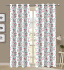 Cotton Small Pink Rose Flower Long 9ft Door Curtains Pack Of 2