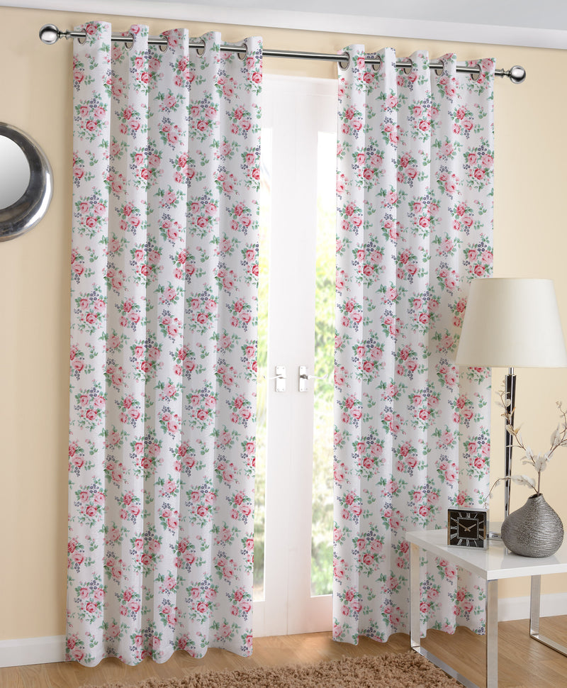 Cotton Small Pink Rose 7ft Door Curtains Pack Of 2