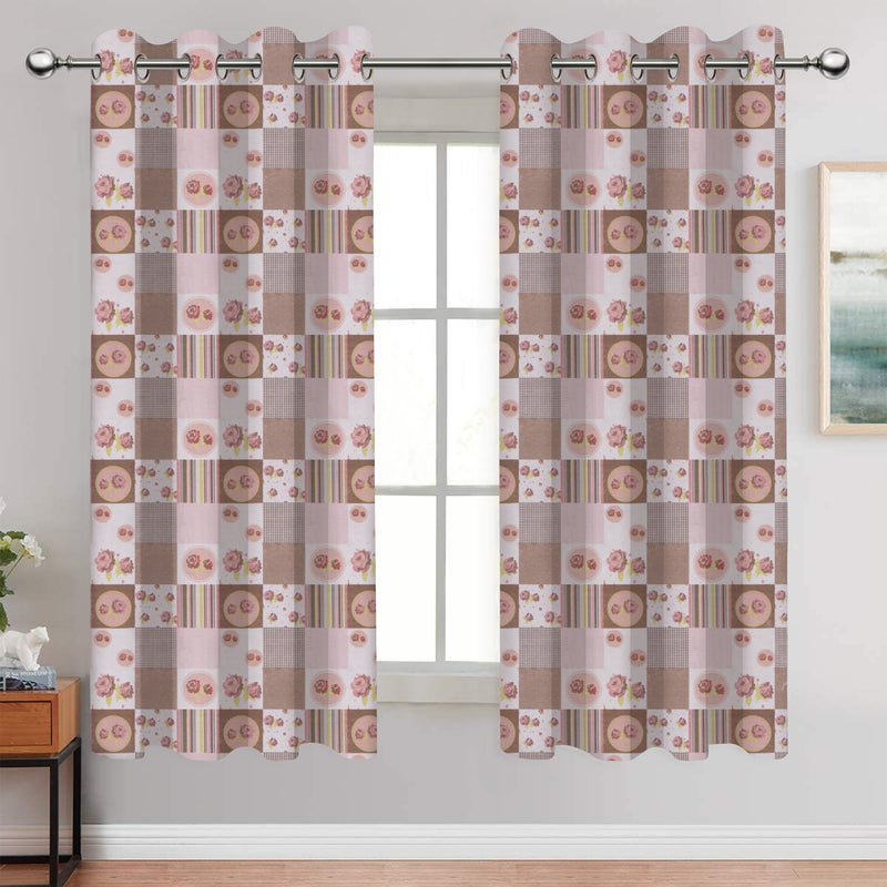 Cotton Check Floral 7ft Door Curtains Pack Of 2
