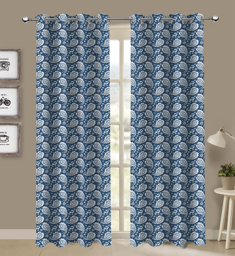 Cotton Blue Paisley Long 9ft Door Curtains Pack Of 2