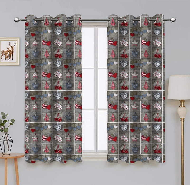 Cotton Xmas Heart 9ft Long Door Curtains Pack Of 2