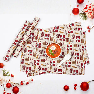 Cotton Xmas Gift Box Maroon Table Placemats Pack Of 4