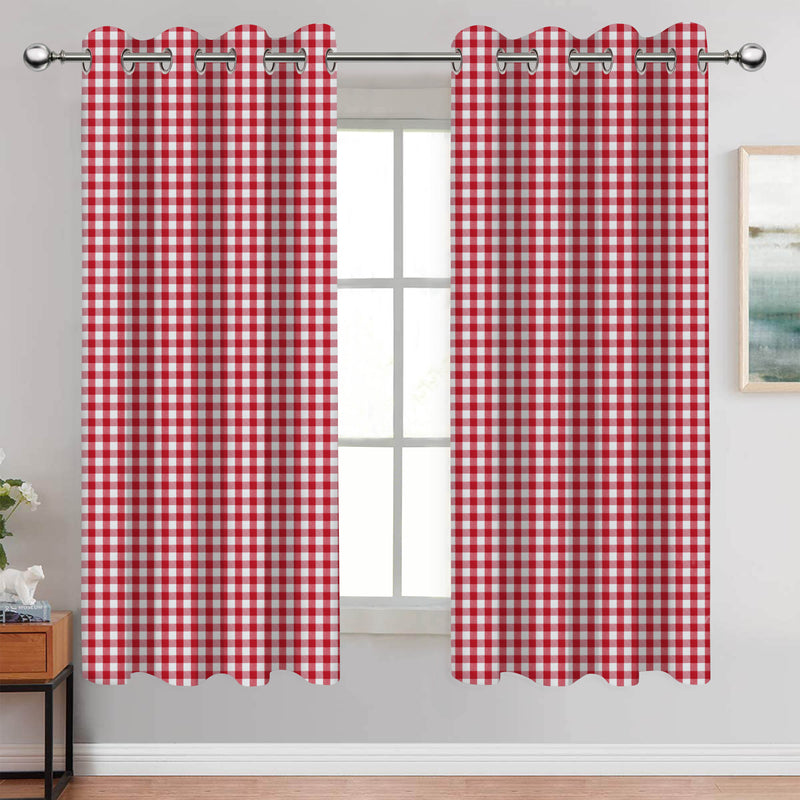 Cotton Gingham Check Red 9ft Long Door Curtains Pack Of 2