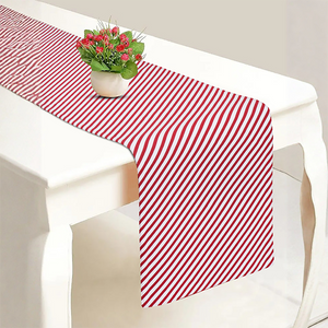 Cotton Xmas Candy Stripe Maroon Check Table Runner