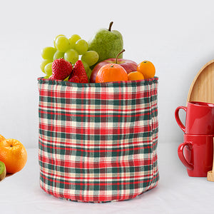 Cotton Xmas Green with Red Check Fruit Basket