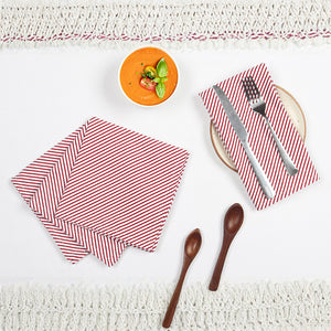 Cotton Xmas Candy Stripe Red Table Napkins Pack of 4