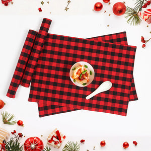 Cotton Christmas Red & Black Table Placemats Pack Of 4
