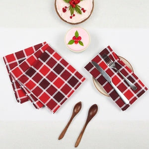 Cotton Xmas Check Red Table Napkins Pack of 4