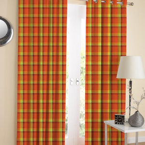 Cotton Iran Check Orange 7ft Door Curtains Pack Of 2 freeshipping - Airwill