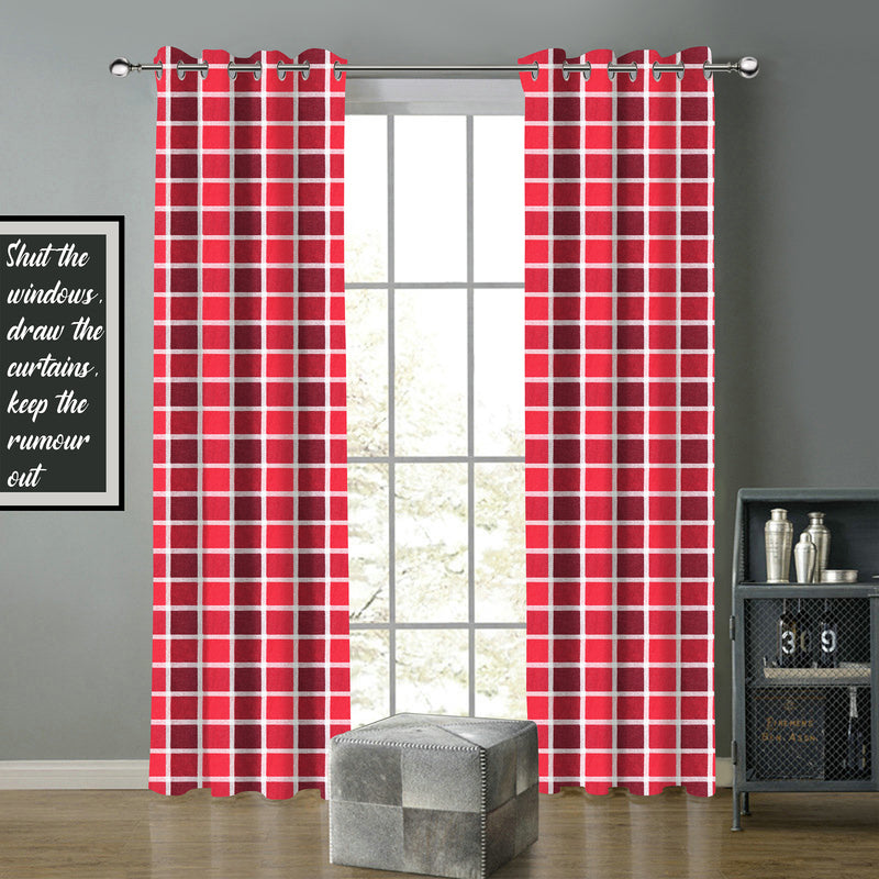 Cotton Xmas Check 5ft Window Curtains Pack Of 2