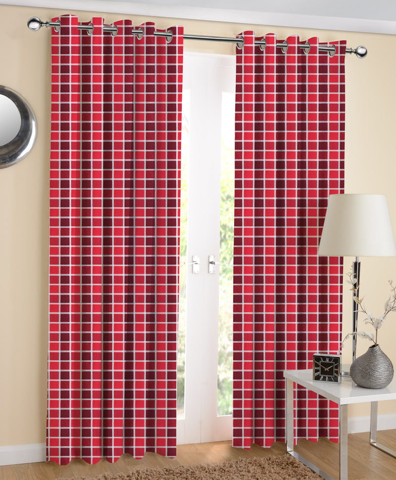 Cotton Xmas Check 7ft Door Curtains Pack Of 2