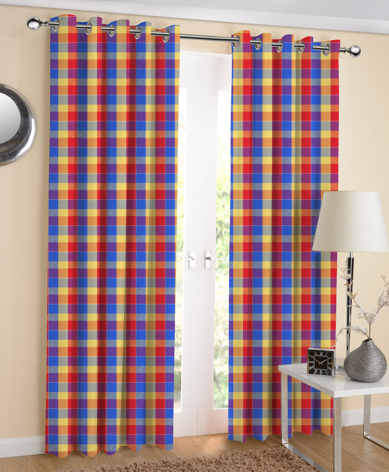 Cotton Adukalam Check 7ft Door Curtains Pack Of 2